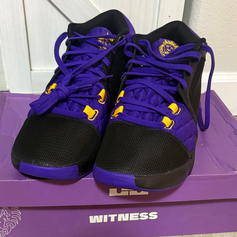 Nike Men's Purple and Black LeBron Witness 8 Athletic Shoes with Yellow Accents